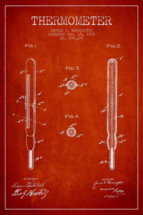 Thermometer Red Patent Blueprint