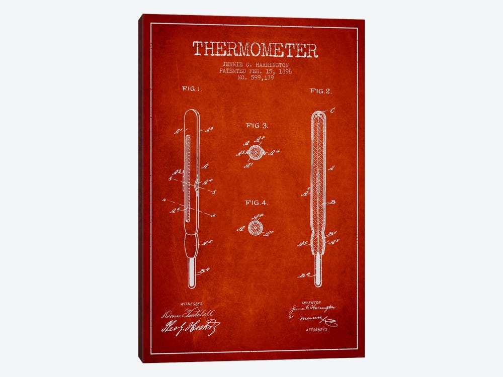 Thermometer Red Patent Blueprint by Aged Pixel 1-piece Canvas Print