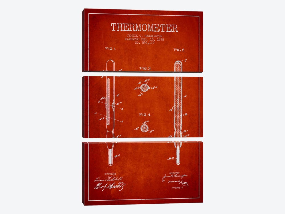 Thermometer Red Patent Blueprint by Aged Pixel 3-piece Canvas Print