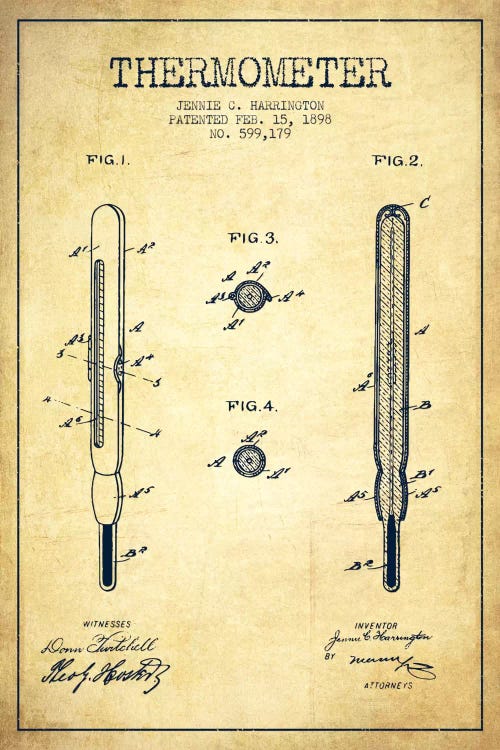 Thermometer Vintage Patent Blueprint by Aged Pixel wall art