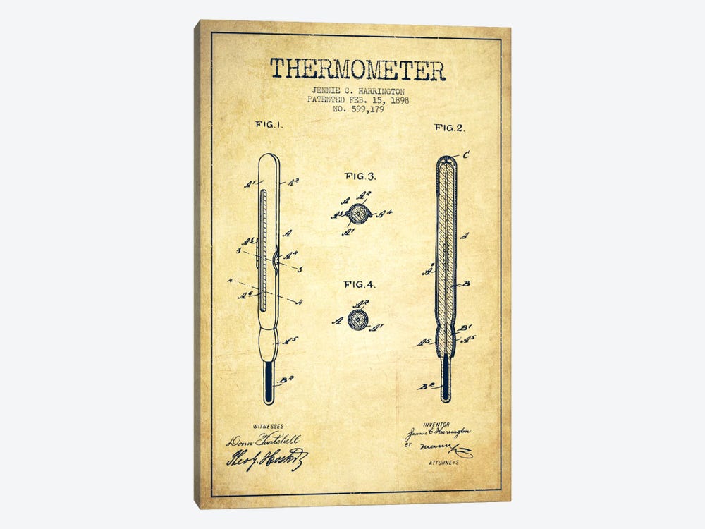 Thermometer Vintage Patent Blueprint by Aged Pixel 1-piece Canvas Artwork
