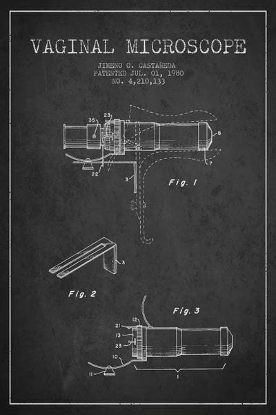Medical & Dental Blueprints: Vaginal Microscope Charcoal Patent Blueprint by Aged Pixel