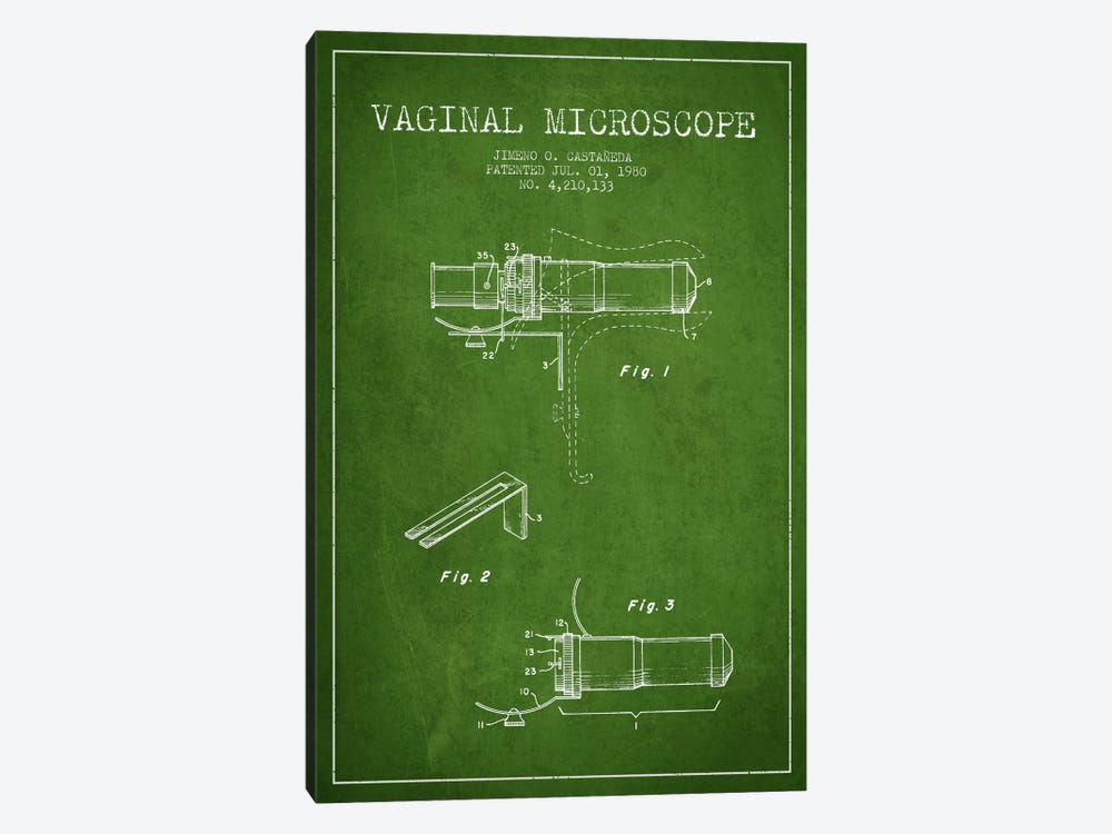 Vaginal Microscope Green Patent Blueprint by Aged Pixel 1-piece Canvas Wall Art