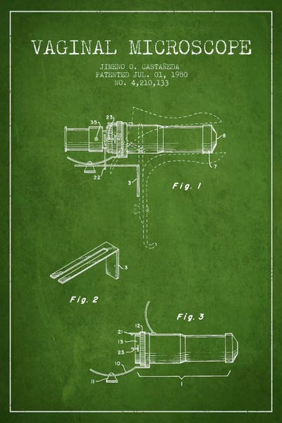 Medical & Dental Blueprints: Vaginal Microscope Green Patent Blueprint by Aged Pixel