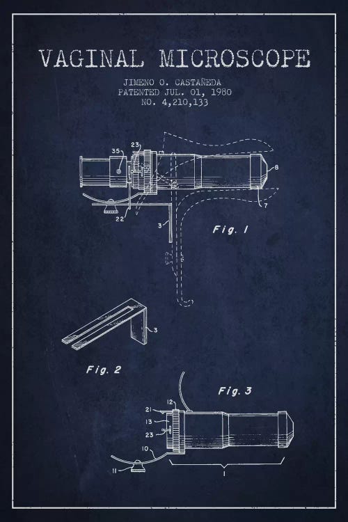 Vaginal Microscope Navy Blue Patent Blueprint by Aged Pixel wall art