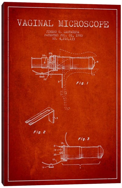 Vaginal Microscope Red Patent Blueprint Canvas Art Print - Medical & Dental Blueprints