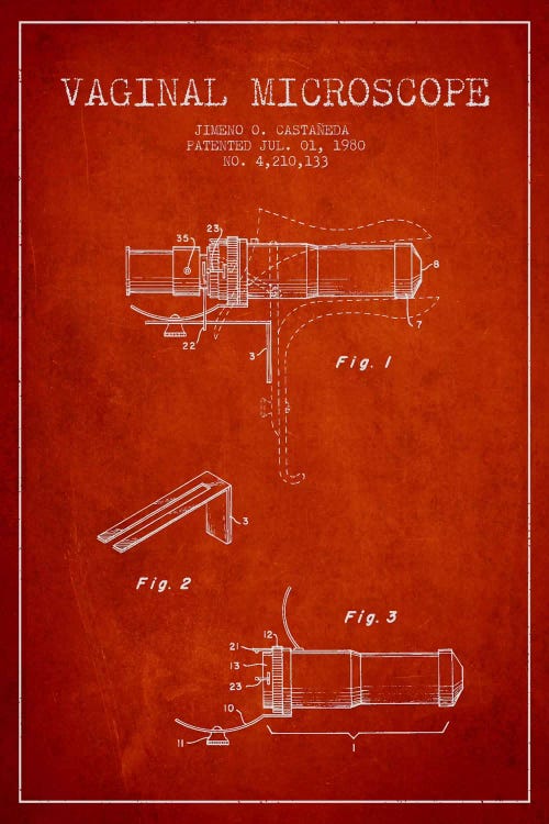 Vaginal Microscope Red Patent Blueprint by Aged Pixel wall art