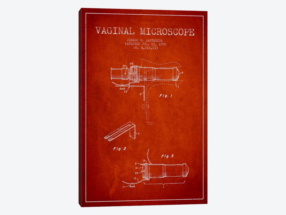 Vaginal Microscope Red Patent Blueprint by Aged Pixel 1-piece Canvas Wall Art