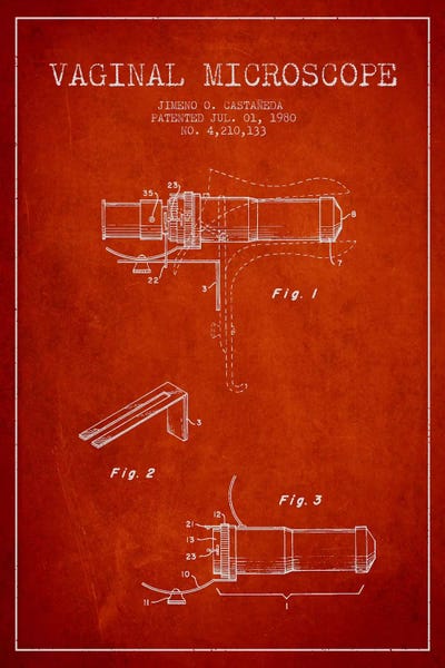 Medical & Dental Blueprints: Vaginal Microscope Red Patent Blueprint by Aged Pixel