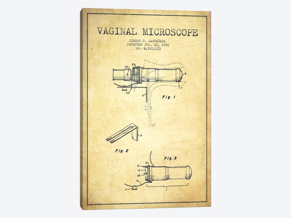 Vaginal Microscope Vintage Patent Blueprint by Aged Pixel 1-piece Canvas Art Print