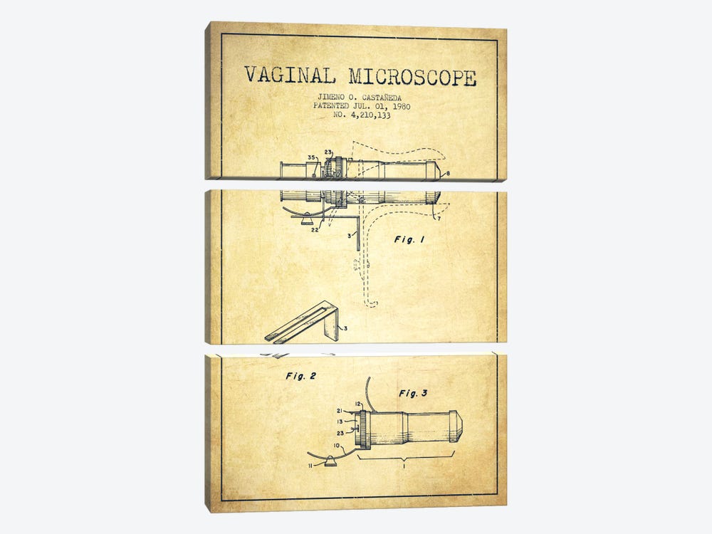 Vaginal Microscope Vintage Patent Blueprint by Aged Pixel 3-piece Canvas Art Print