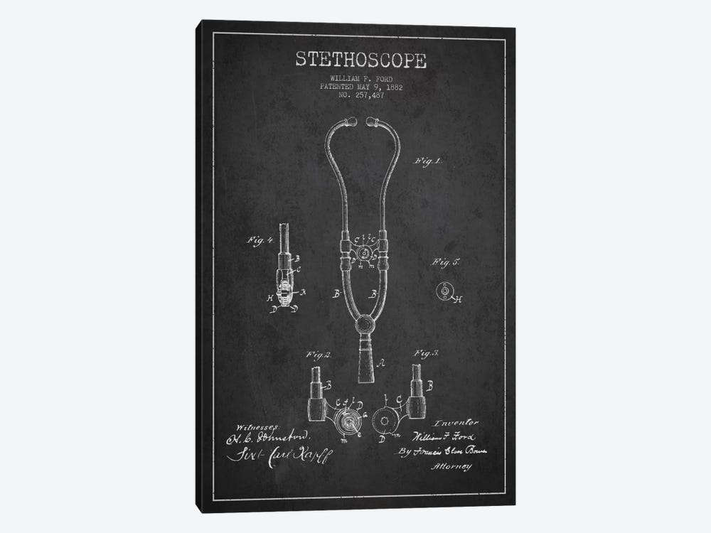 Stethoscope Charcoal Patent Blueprint by Aged Pixel 1-piece Canvas Wall Art