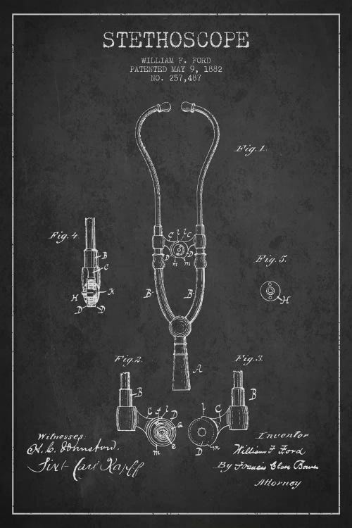 Stethoscope Charcoal Patent Blueprint