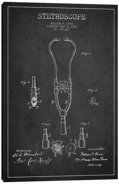 Stethoscope Charcoal Patent Blueprint Canvas Art Print - Medical & Dental Blueprints