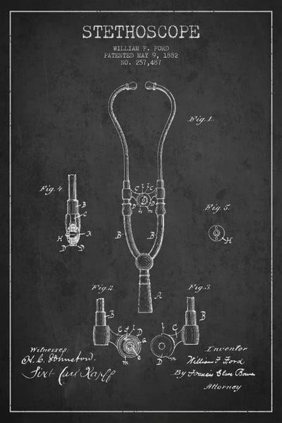 Medical & Dental Blueprints: Stethoscope Charcoal Patent Blueprint by Aged Pixel