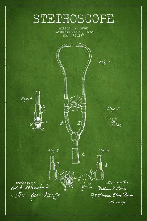 Stethoscope Green Patent Blueprint