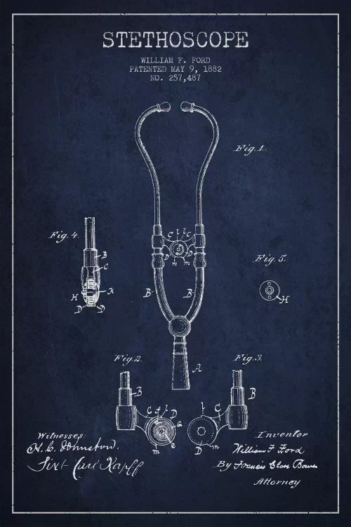 Stethoscope Navy Blue Patent Blueprint