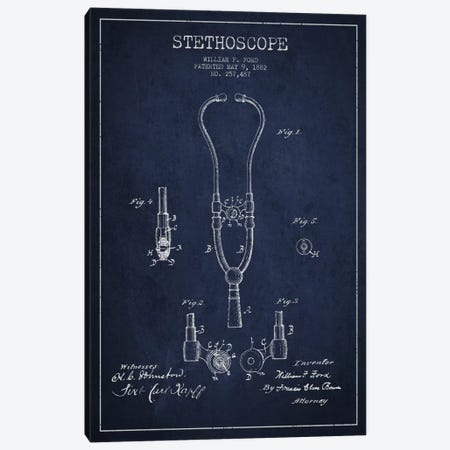 Stethoscope Navy Blue Patent Blueprint Canvas Print #ADP1661} by Aged Pixel Canvas Artwork