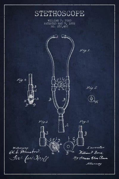 Medical & Dental Blueprints: Stethoscope Navy Blue Patent Blueprint by Aged Pixel