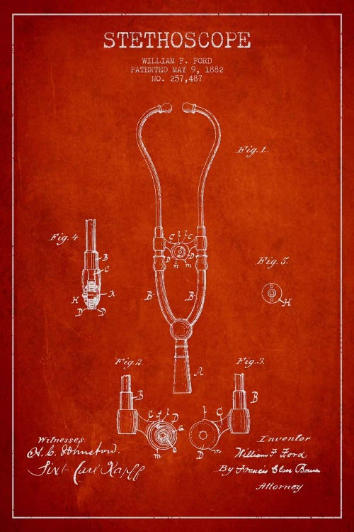 Stethoscope Red Patent Blueprint