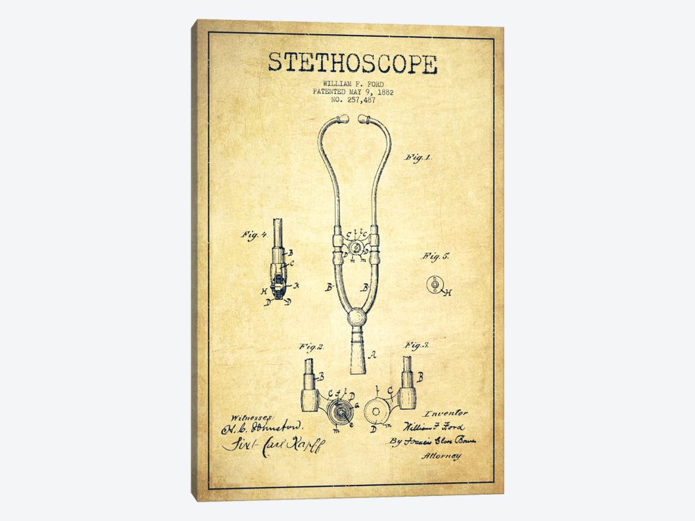 Stethoscope Vintage Patent Blueprint by Aged Pixel 1-piece Art Print