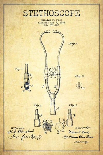 Aged Pixel: Stethoscope Vintage Patent Blueprint by Aged Pixel