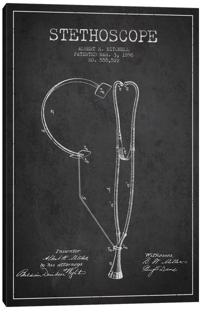Stethoscope Charcoal Patent Blueprint Canvas Art Print - Medical & Dental Blueprints