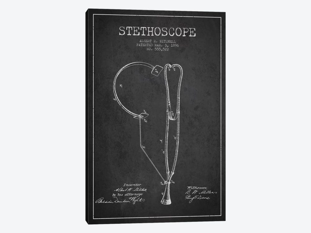 Stethoscope Charcoal Patent Blueprint by Aged Pixel 1-piece Canvas Artwork