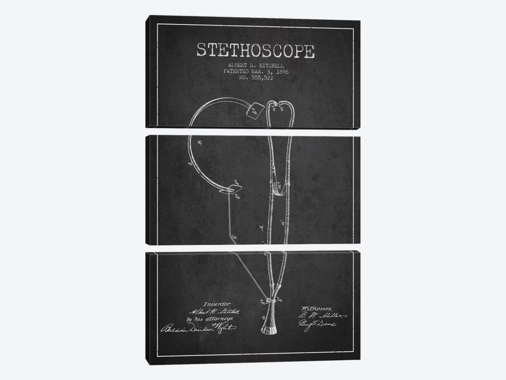 Stethoscope Charcoal Patent Blueprint by Aged Pixel 3-piece Canvas Wall Art