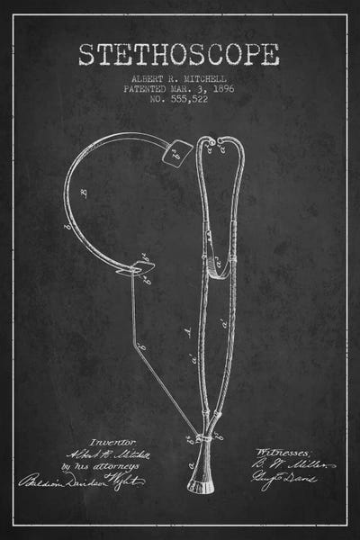 Medical & Dental Blueprints: Stethoscope Charcoal Patent Blueprint by Aged Pixel