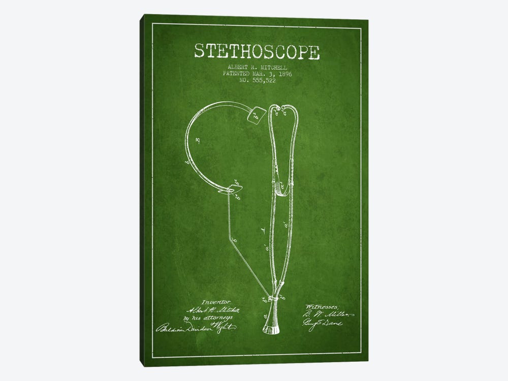 Stethoscope Green Patent Blueprint by Aged Pixel 1-piece Art Print