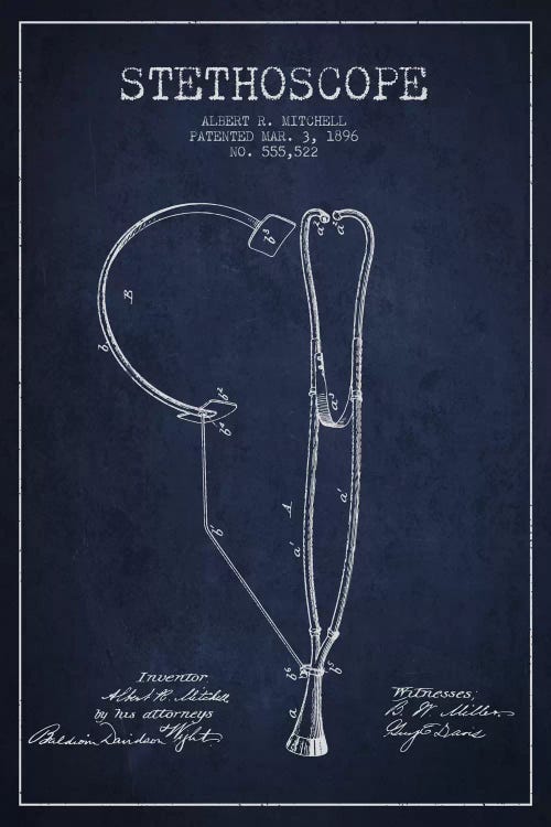 Stethoscope Navy Blue Patent Blueprint by Aged Pixel wall art