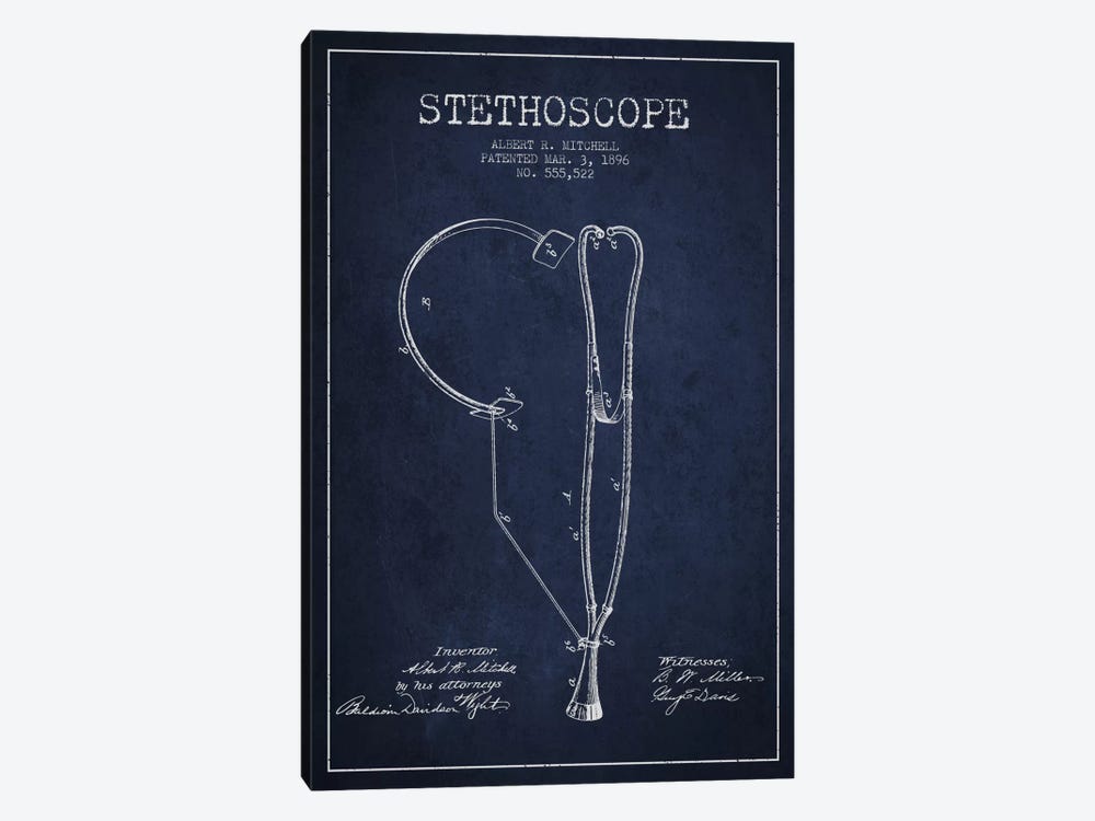 Stethoscope Navy Blue Patent Blueprint by Aged Pixel 1-piece Canvas Art