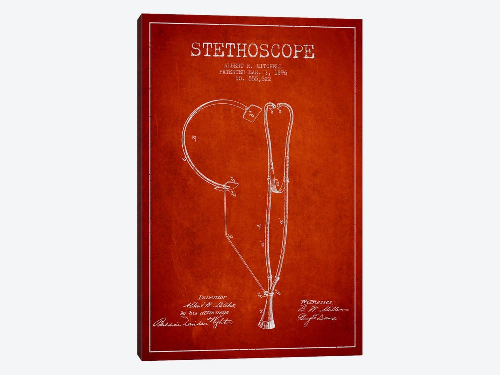 Stethoscope Red Patent Blueprint by Aged Pixel 1-piece Canvas Print