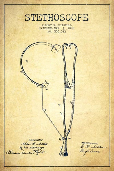 Stethoscope Vintage Patent Blueprint by Aged Pixel canvas print