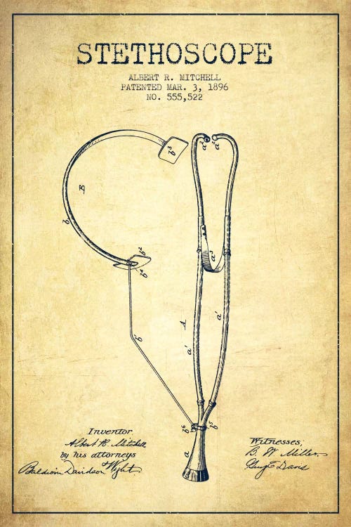 Stethoscope Vintage Patent Blueprint
