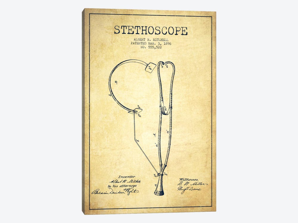 Stethoscope Vintage Patent Blueprint by Aged Pixel 1-piece Canvas Artwork