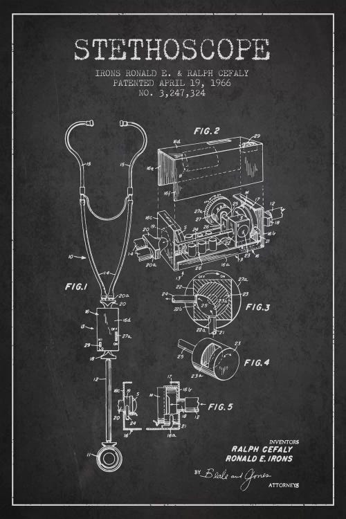 Stethoscope Charcoal Patent Blueprint