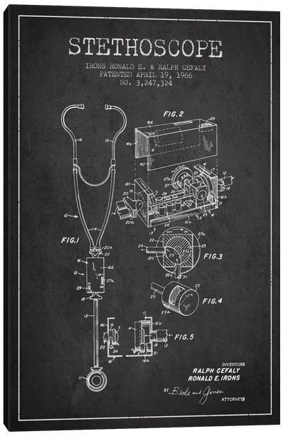 Stethoscope Charcoal Patent Blueprint Canvas Art Print - Aged Pixel: Medical & Dental
