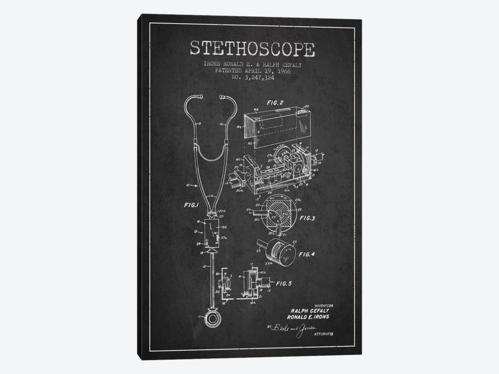 Stethoscope Charcoal Patent Blueprint by Aged Pixel 1-piece Canvas Art Print