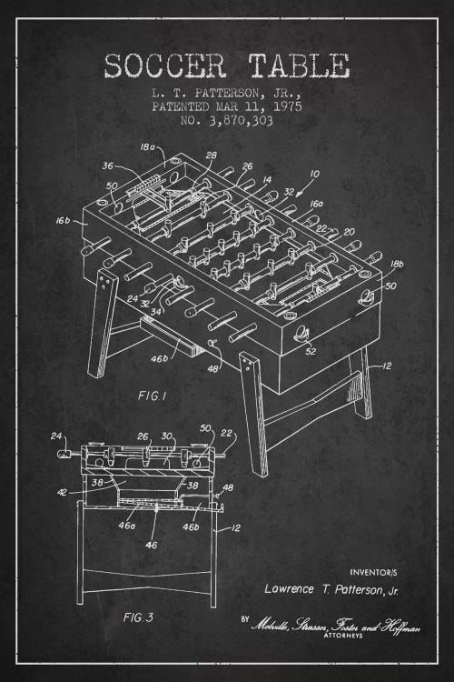 Soccer Table Charcoal Patent Blueprint