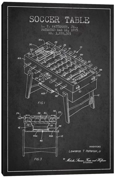 Soccer Table Charcoal Patent Blueprint Canvas Art Print - Sports Blueprints