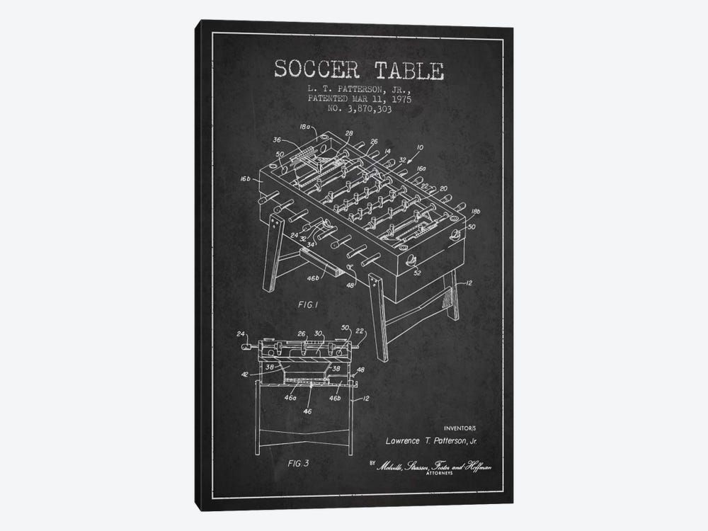 Soccer Table Charcoal Patent Blueprint by Aged Pixel 1-piece Canvas Artwork