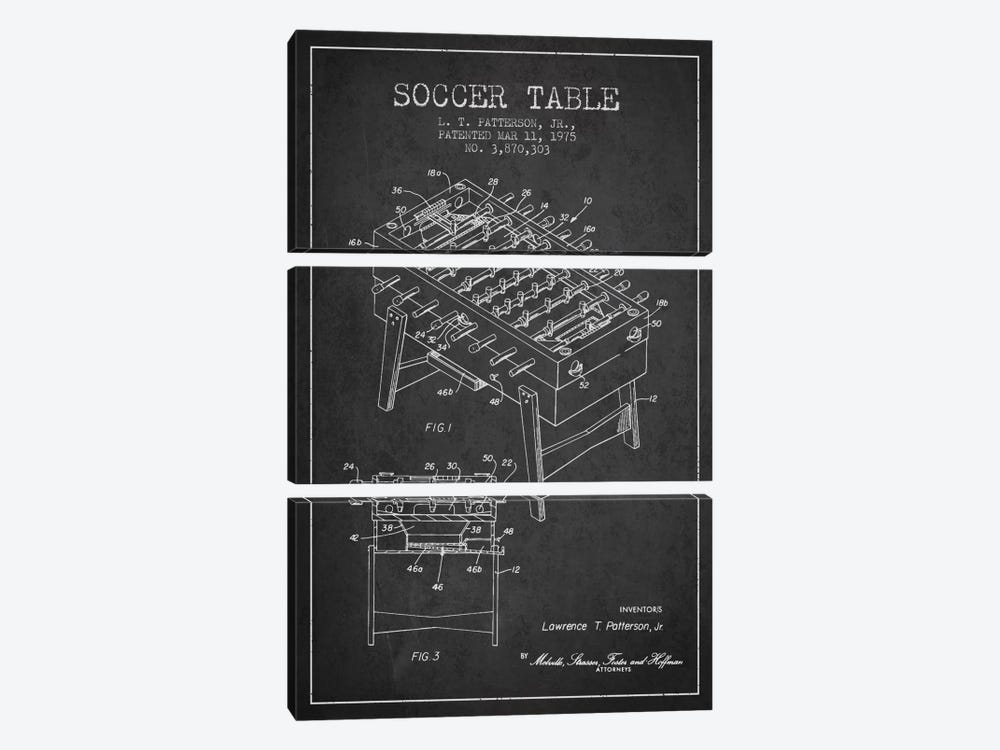 Soccer Table Charcoal Patent Blueprint by Aged Pixel 3-piece Canvas Wall Art