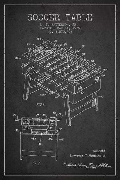 Toy & Game Blueprints: Soccer Table Charcoal Patent Blueprint by Aged Pixel
