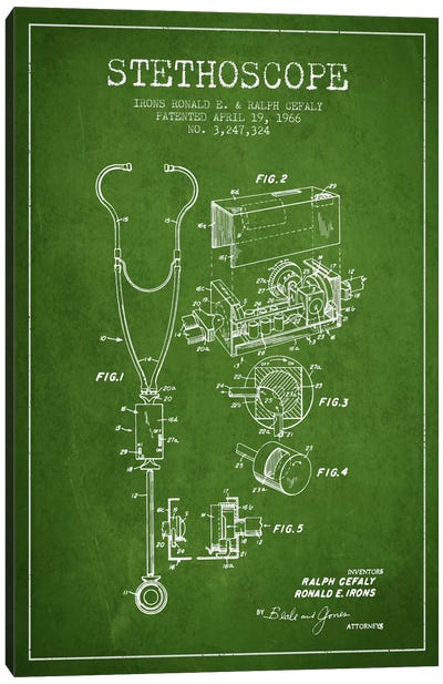 Stethoscope Green Patent Blueprint Canvas Art Print