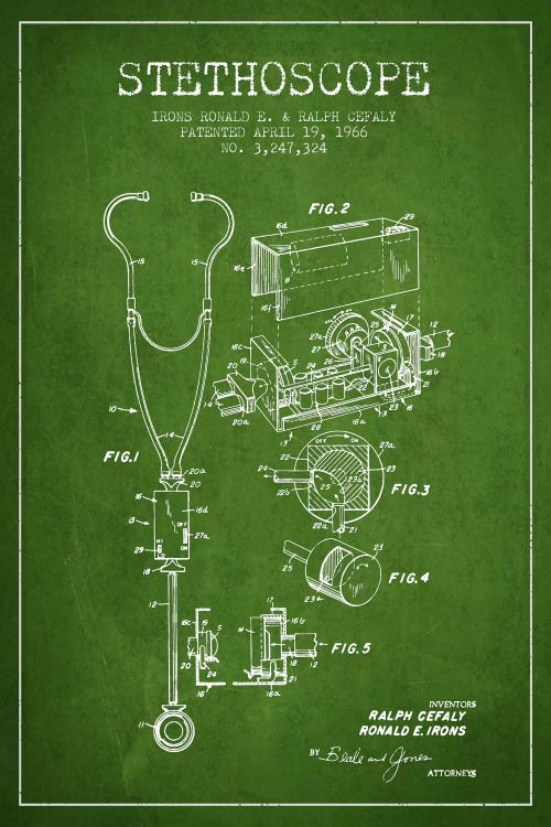 Stethoscope Green Patent Blueprint