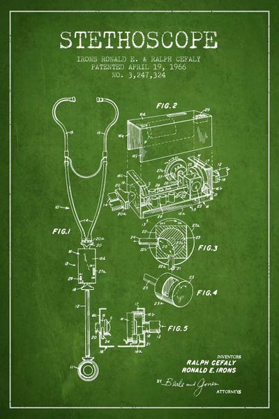 Stethoscope Green Patent Blueprint