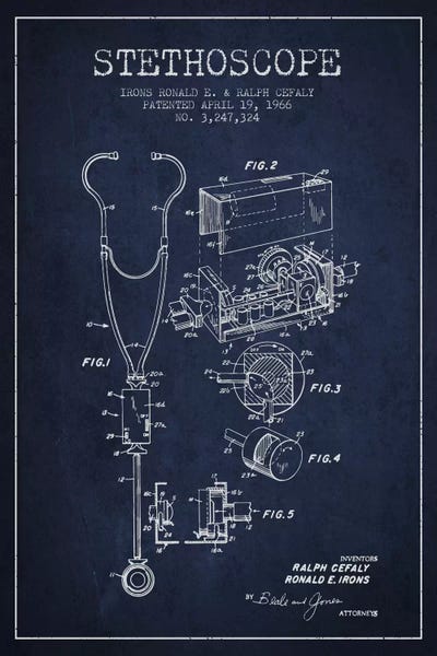 Medical & Dental Blueprints: Stethoscope Navy Blue Patent Blueprint by Aged Pixel