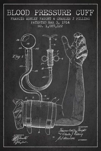Blood Pressure Charcoal Patent Blueprint by Aged Pixel canvas print